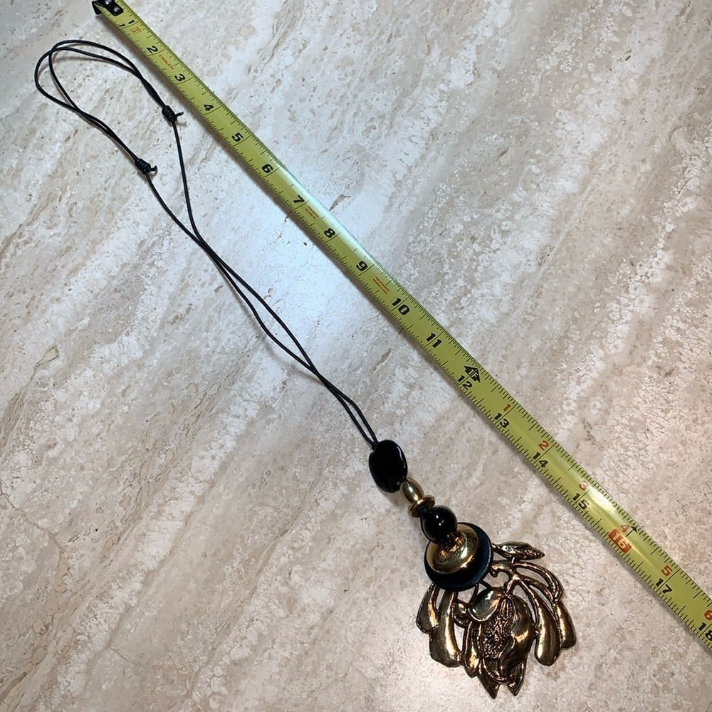 'Ragamuffin Couture' Brass Rose artisan Necklace, black leather cord, beads OOAK - Picture 4 of 13